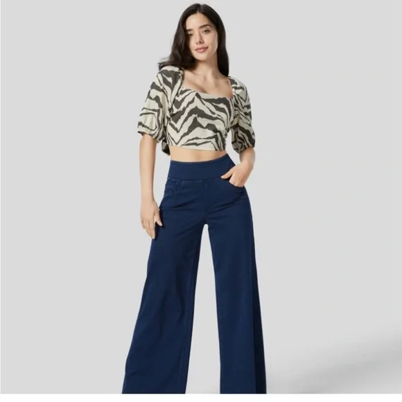 HALARA NWT Boho Beach Zebra Puff SLV Tie Back Square Neck Brown/Tan Crop Top XL - Picture 3 of 16